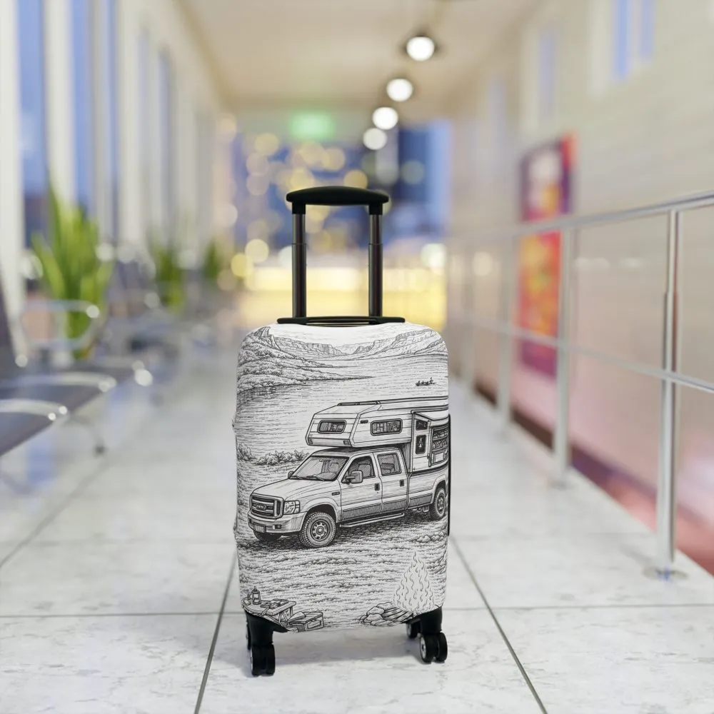 Luggage Cover — Adventure Camper Sketch Travel Suitcase