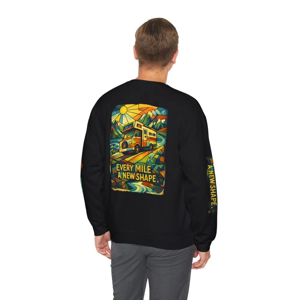 Unisex Heavy Blend™ Crewneck Sweatshirt — "Every Mile A New Shape" Design Cubic-Line