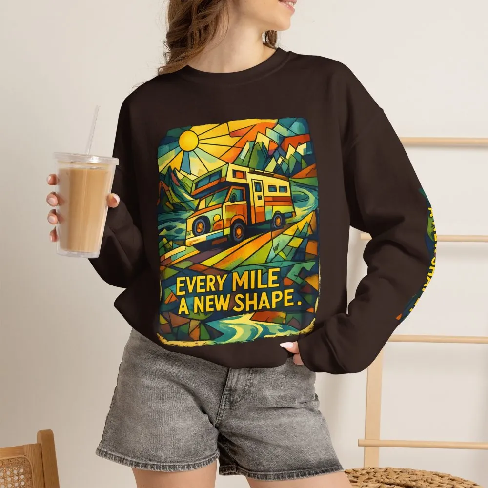 Unisex Heavy Blend™ Crewneck Sweatshirt — "Every Mile A New Shape" Design Cubic-Line