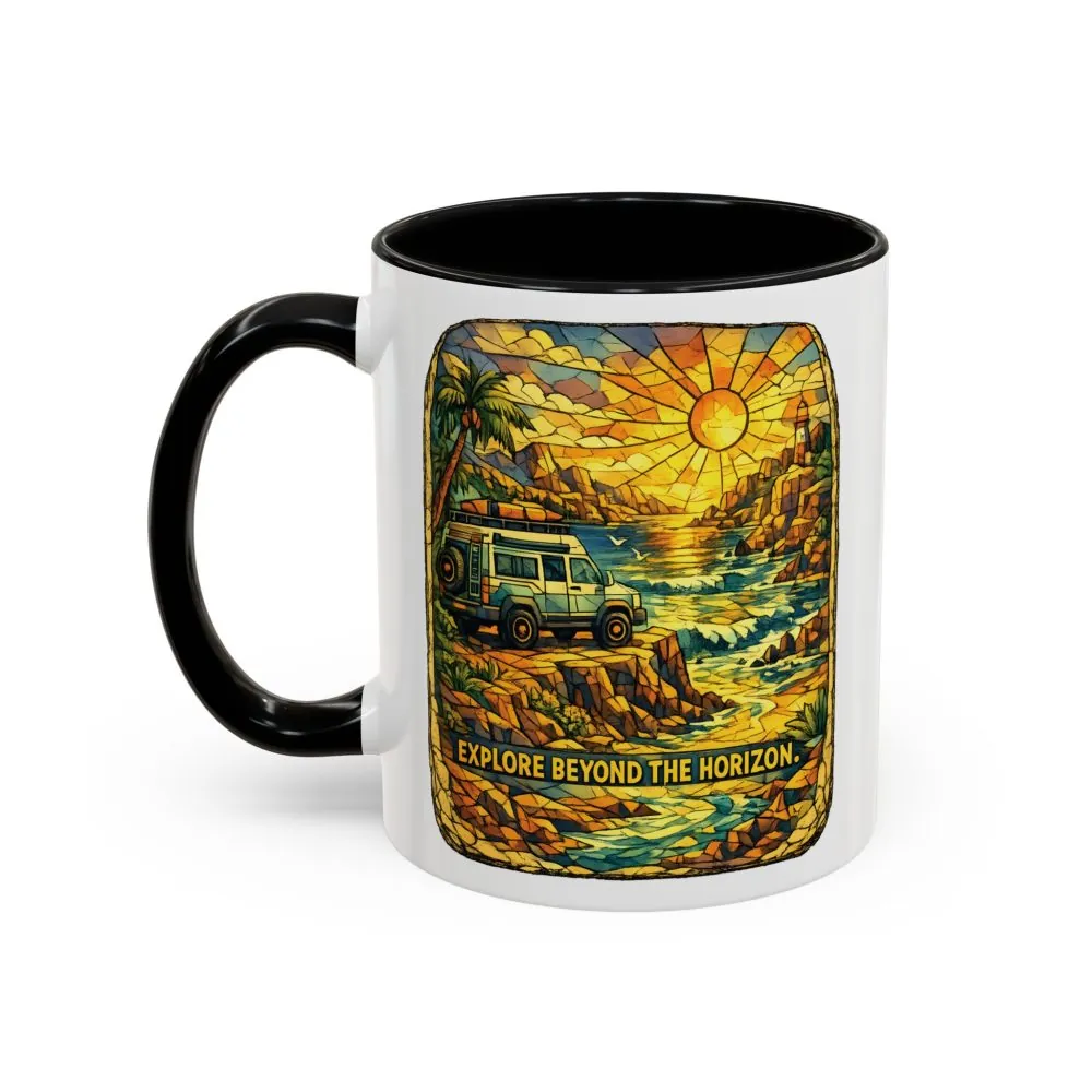 Accent Coffee Mug (11, 15oz) — "Explore Beyond The Horizon" Design Cubic-Line
