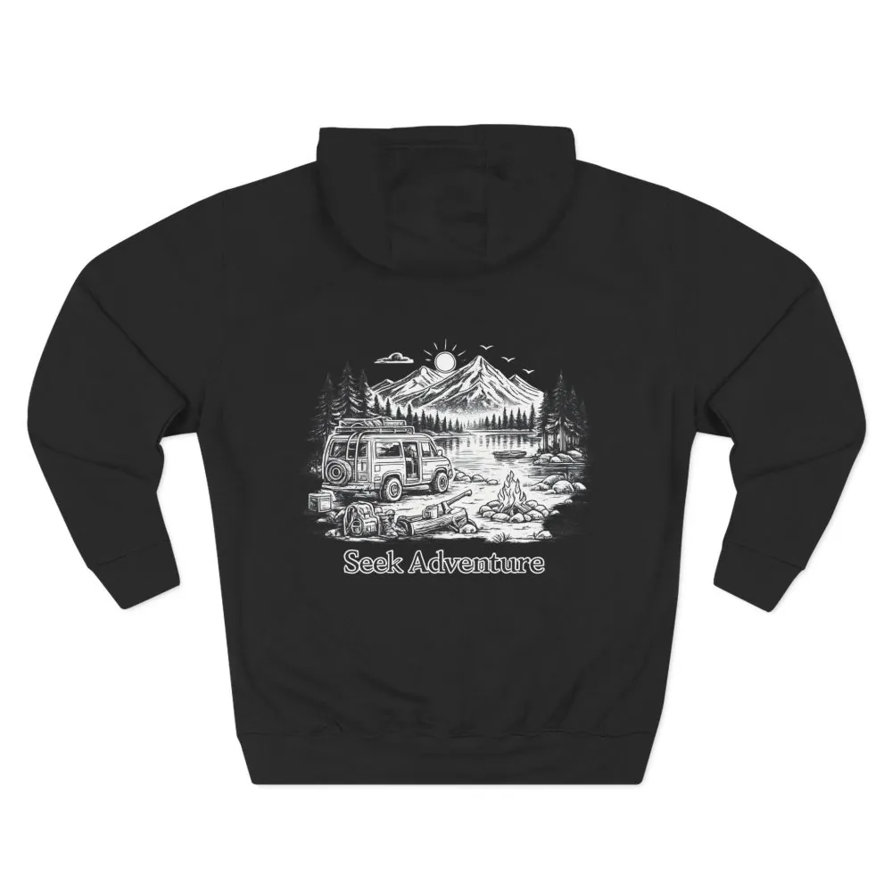 Three-Panel Fleece Hoodie - "Seek Adventure" Design Minimal-Line