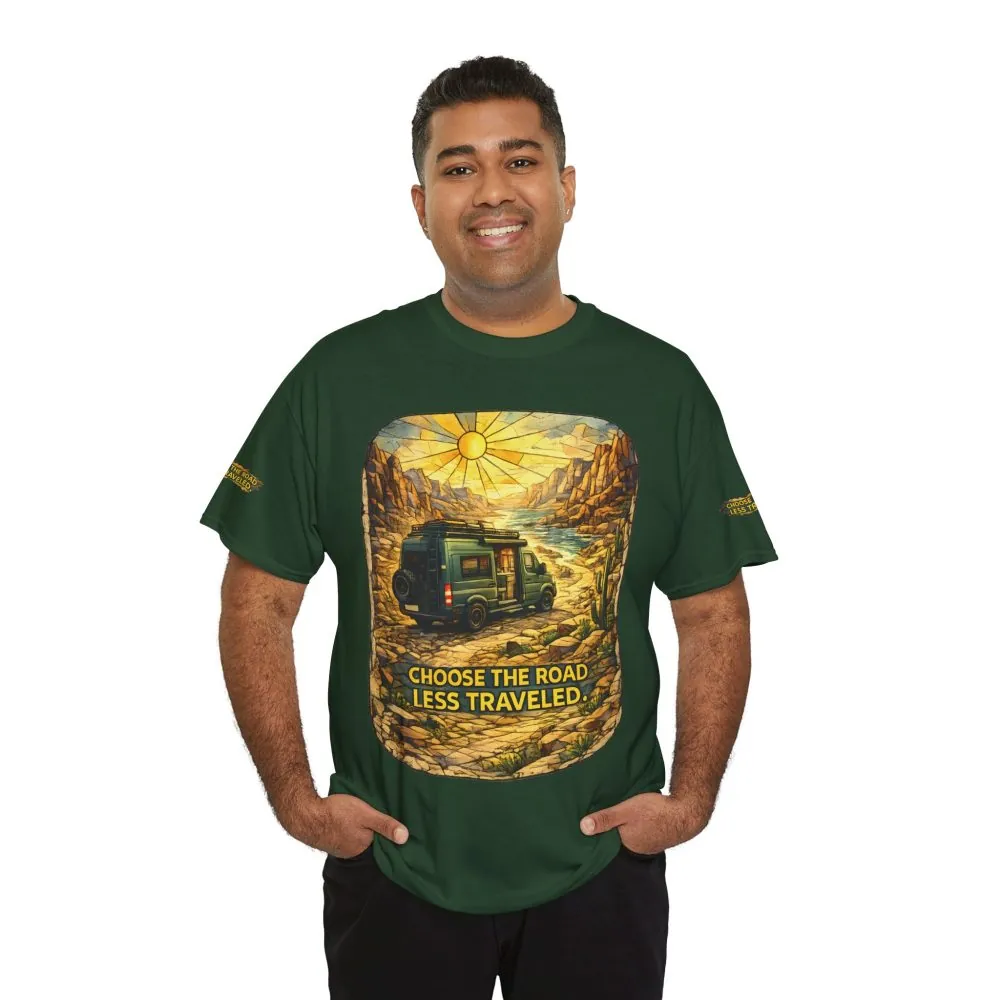 12427383675136298630_2048.jpeg Unisex Heavy Cotton Tee — "Choose The Road Less Traveled" Design Cubic-Line