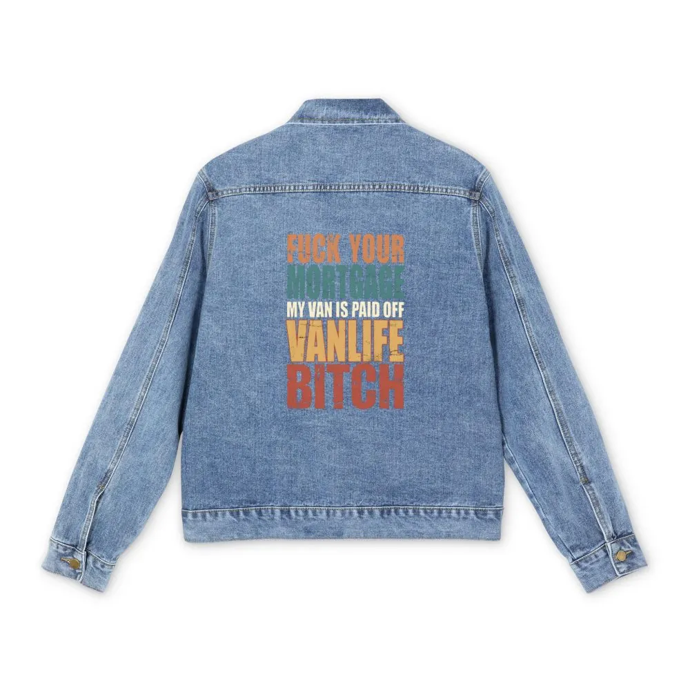 12433197293155056037_2048.jpeg Men's Denim Jacket — "Fuck Your Mortgage" Design F**K-Line
