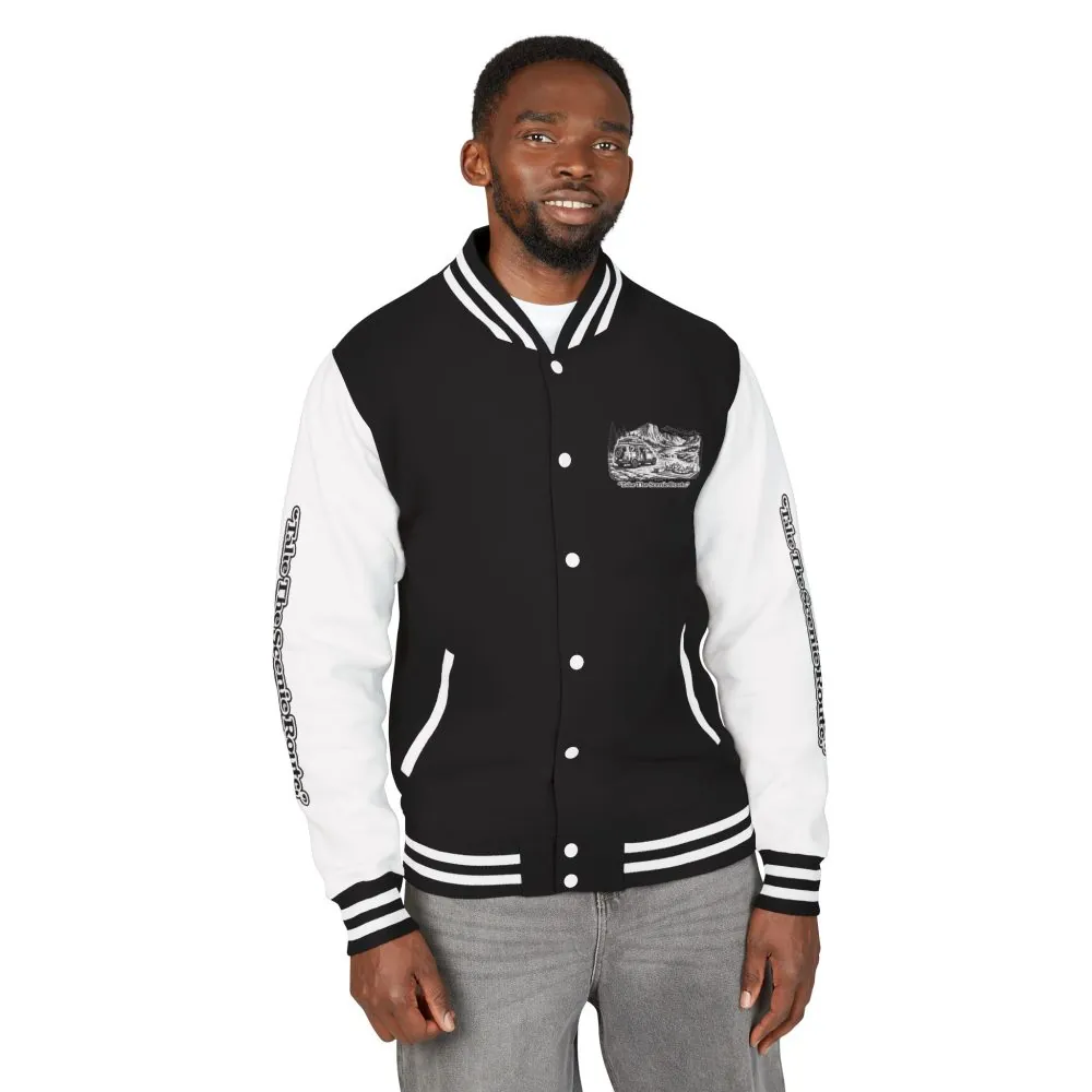 12434598909129754760_2048.jpeg Unisex Heavyweight Letterman Jacket — "Take The Scenic Route" Travel Varsity Coat
