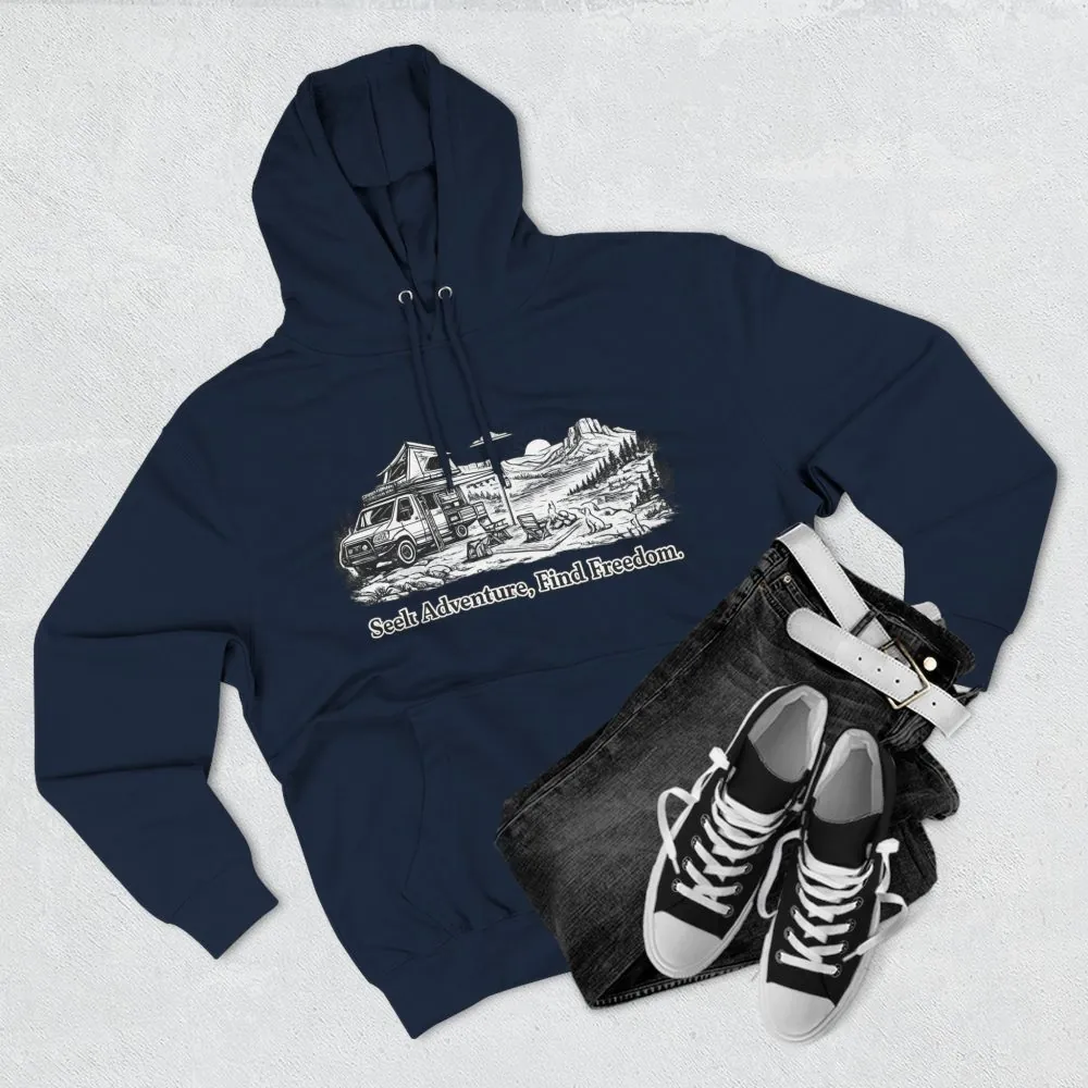 Three-Panel Fleece Hoodie - "Seek Adventure, Find Freedom" Design Minimal-Line