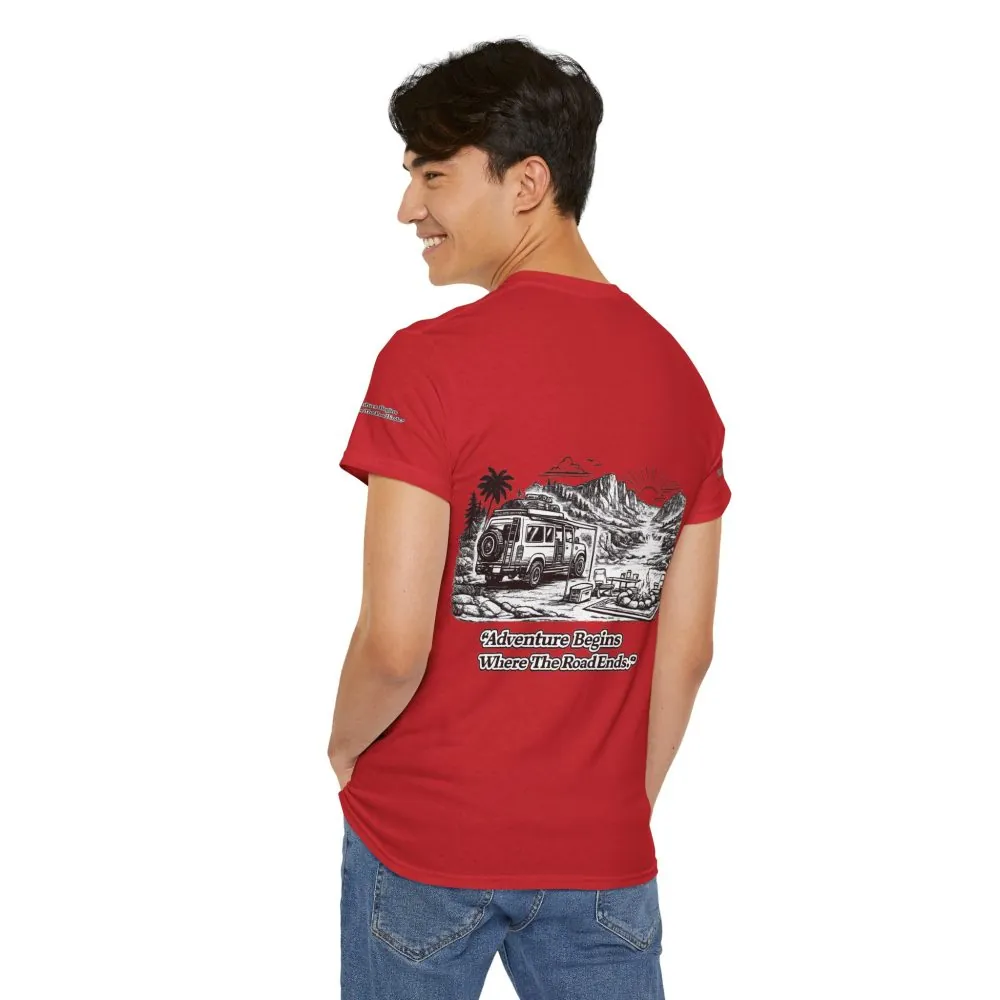 12440736725838435717_2048.jpeg Unisex Heavy Cotton Tee — "Adventure Begins Where The Road Ends" Design Minimal-Line