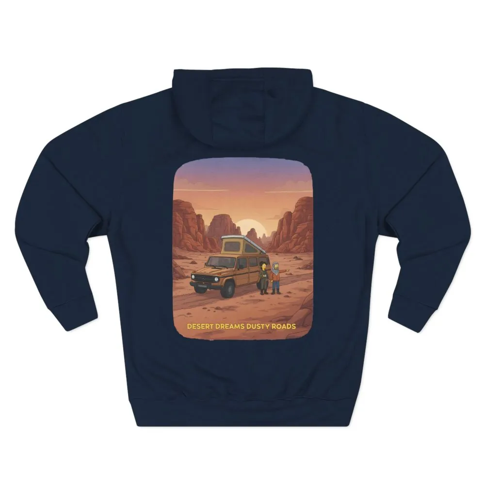 Three-Panel Fleece Hoodie - "Desert Dreams Dusty Roads" Design Sitcom-Line