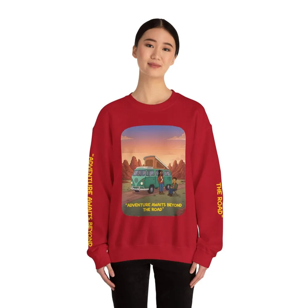 12445579382503130248_2048.jpeg Unisex Heavy Blend™ Crewneck Sweatshirt — "Adventure Awaits Beyond The Road" Design Sitcom-Line