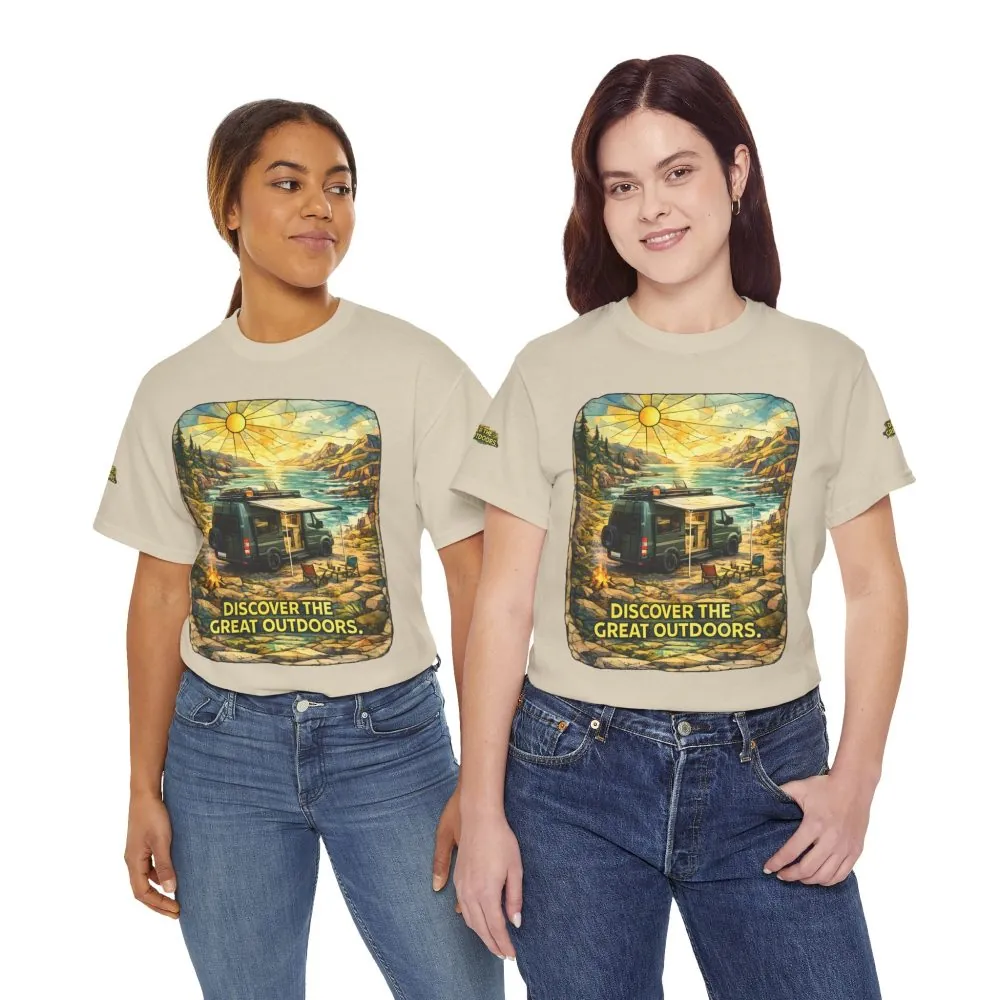 12448048378776051315_2048.jpeg Unisex Heavy Cotton Tee — "Discover The Great Outdoors" Design Cubic-Line