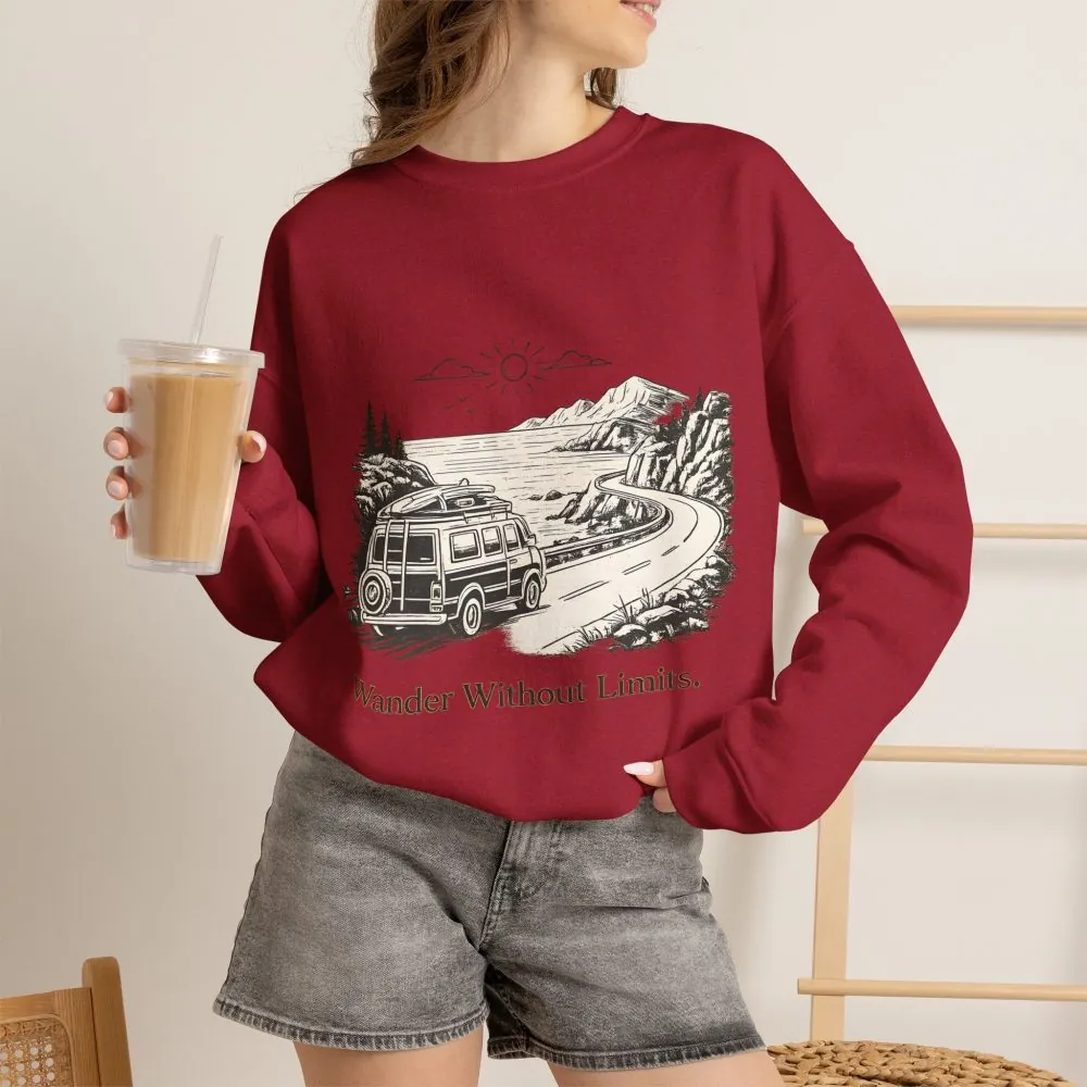 Unisex Heavy Blend™ Crewneck Sweatshirt — "Wander Without Limits" Design Minimal-Line