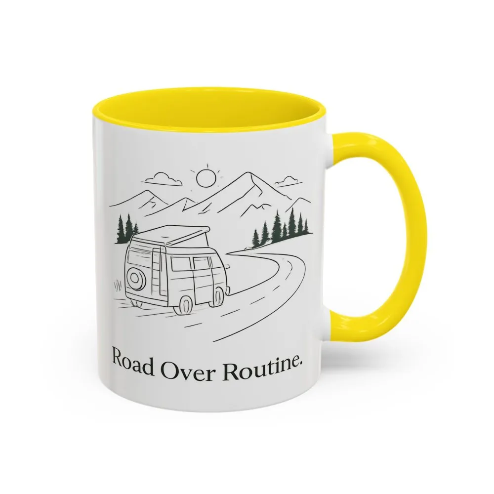 Accent Coffee Mug (11, 15oz) — "Road Over Routine" Design Minimal-Line