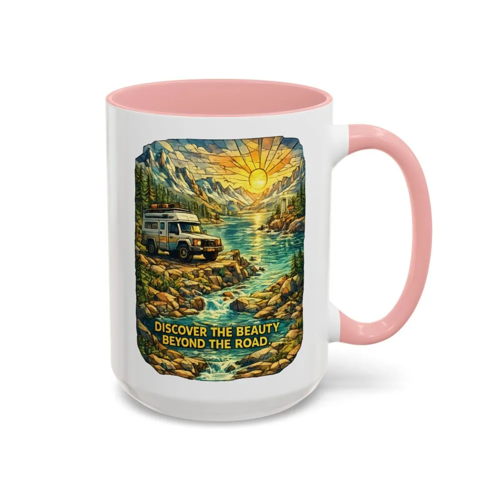1246595275607894312_2048.jpeg Accent Coffee Mug (11, 15oz) — "Discover The Bieuty Beyond The Road" Design Cubic-Line