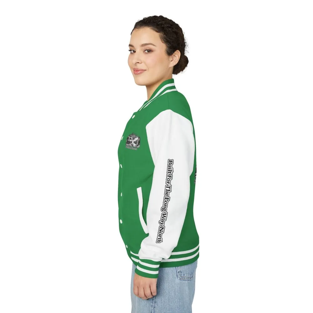 12471475328696958317_2048.jpeg Unisex Heavyweight Letterman Jacket — "Built For The Long Way North" Travel Varsity Coat