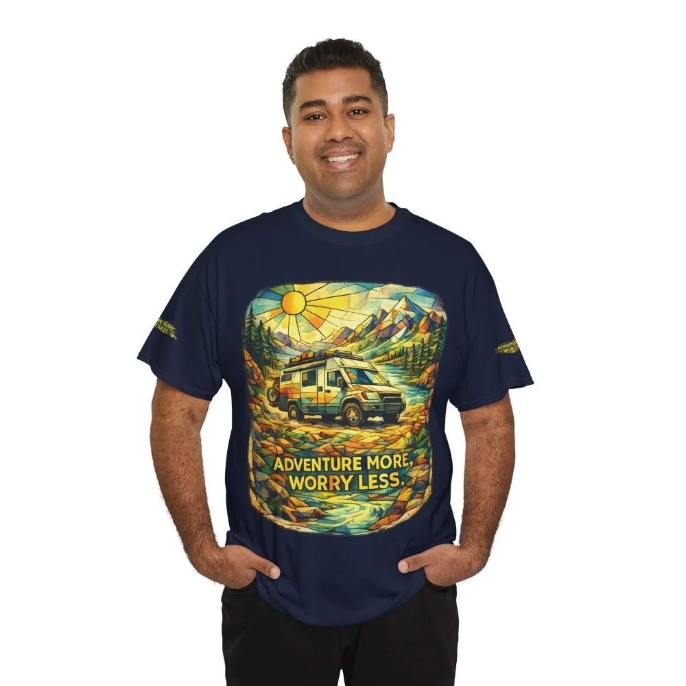 12479679403732465519_2048.jpeg Unisex Heavy Cotton Tee — "Adventure More Worry Less" Design Cubic-Line