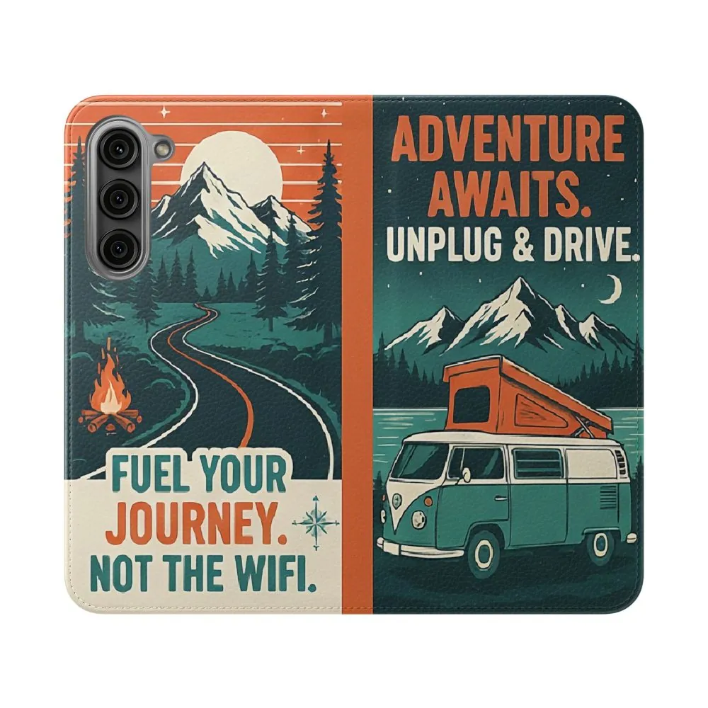 Flip Phone Case — "Adventure Awaits, Fuel Your Journey, Not the WiFi" Wallet Cover