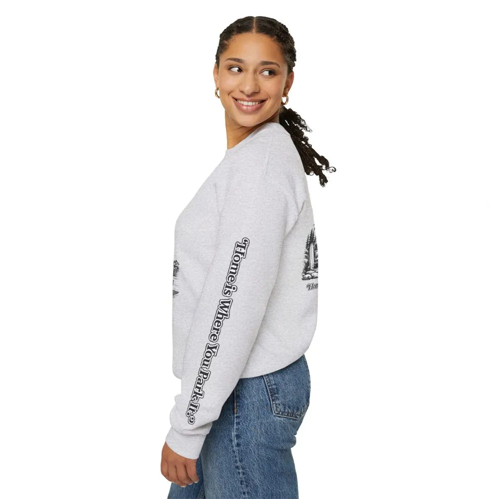 12486118589813788099_2048.jpeg Unisex Heavy Blend™ Crewneck Sweatshirt — "Home Is Where You Park It" Design Minimal-Line