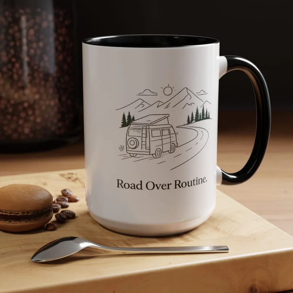 Accent Coffee Mug (11, 15oz) — "Road Over Routine" Design Minimal-Line