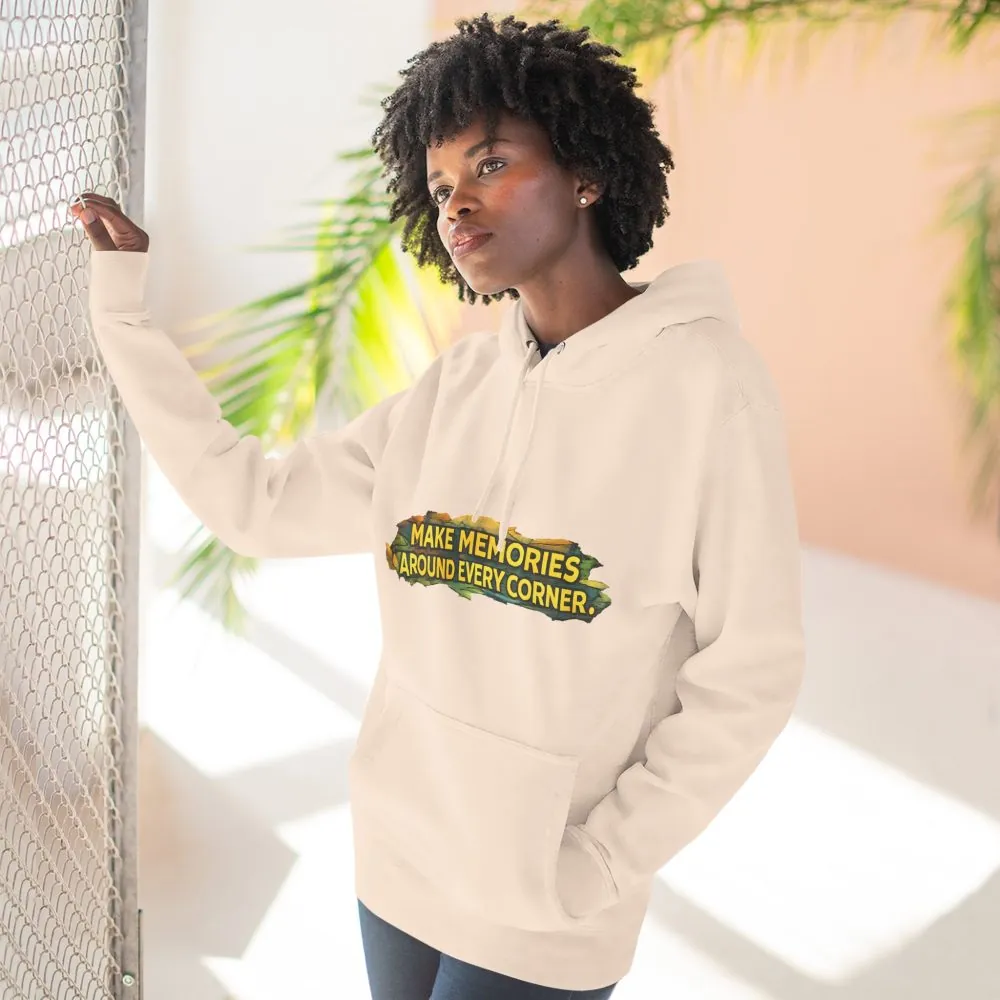 12490719861582418971_2048.jpeg Three-Panel Fleece Hoodie - "Make Memories Around Every Corner" Design Cubic-Line