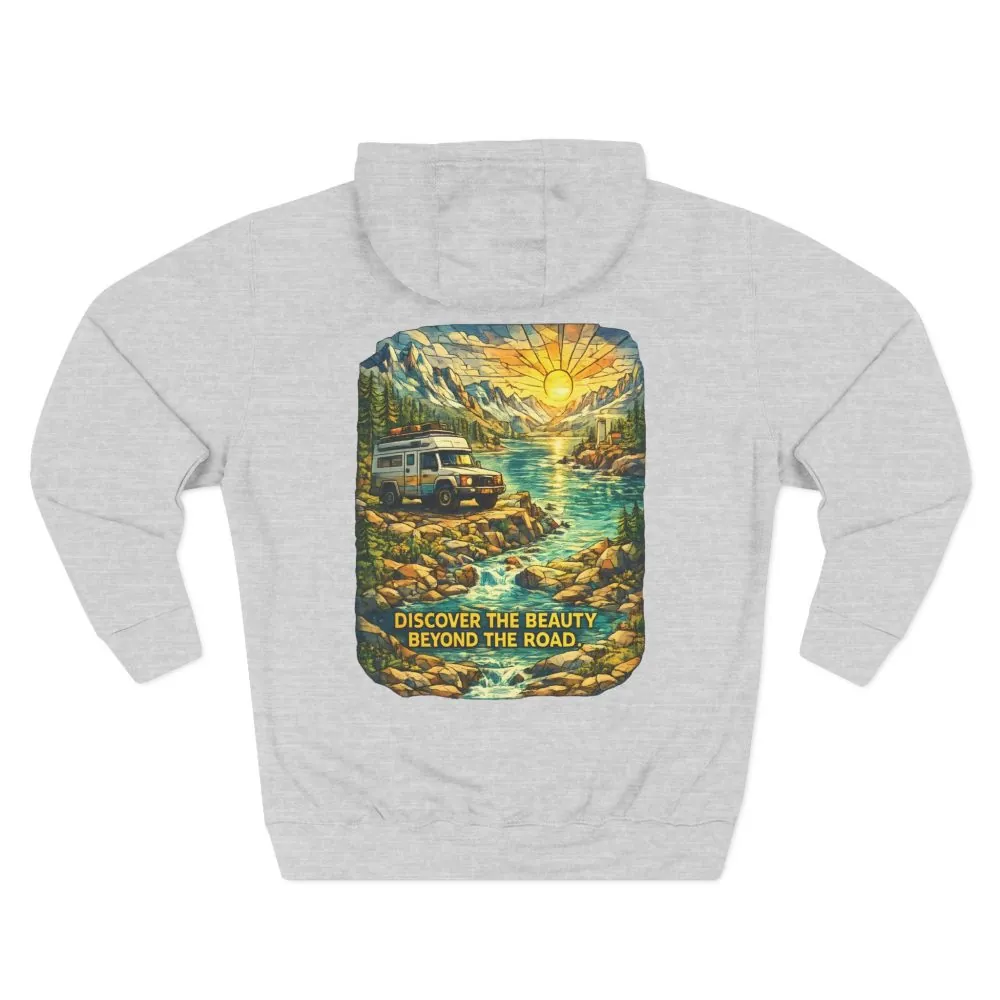 12509522699455268254_2048.jpeg Three-Panel Fleece Hoodie - "Discover The Bieuty Beyond The Road" Design Cubic-Line