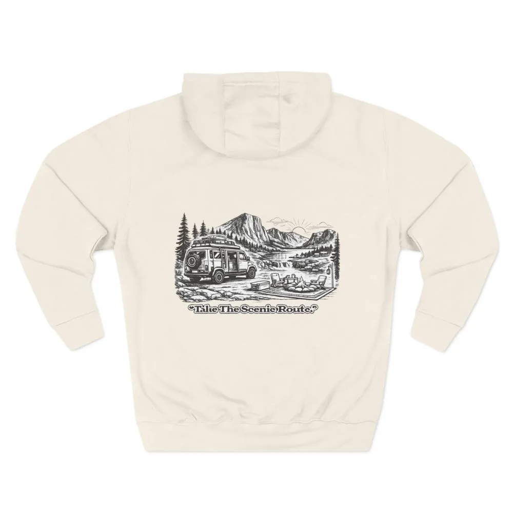 12510714915149191489_2048.jpeg Three-Panel Fleece Hoodie - "Take The Scenic Route" Design Minimal-Line