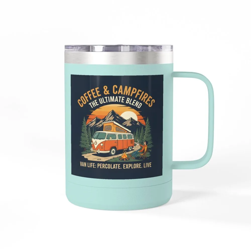 Coffee Mug Tumbler, 15oz — “Coffee & Campfires: The Ultimate Blend”