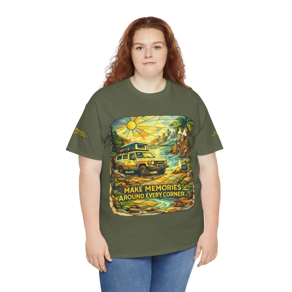12521986304806726238_2048.jpeg Unisex Heavy Cotton Tee — "Make Memories Around Every Corner" Design Cubic-Line