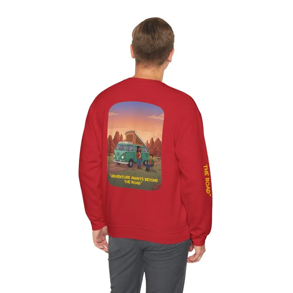 12522564955731311853_2048.jpeg Unisex Heavy Blend™ Crewneck Sweatshirt — "Adventure Awaits Beyond The Road" Design Sitcom-Line