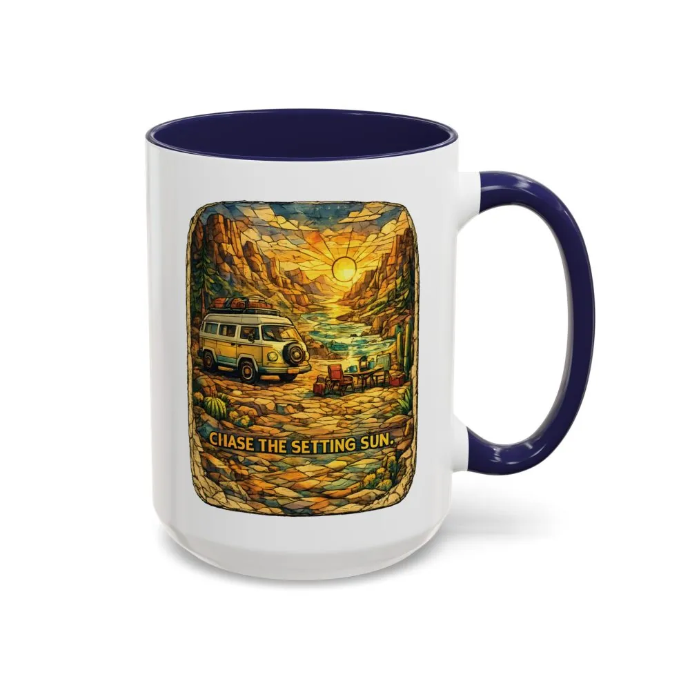 Accent Coffee Mug (11, 15oz) — "Chase The Settings Sun" Design Cubic-Line