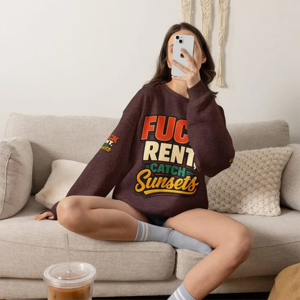 12544527122020339331_2048.jpeg Unisex Heavy Blend™ Crewneck Sweatshirt — "Fuck Rent Catch Sunsets" Design F**K-Line
