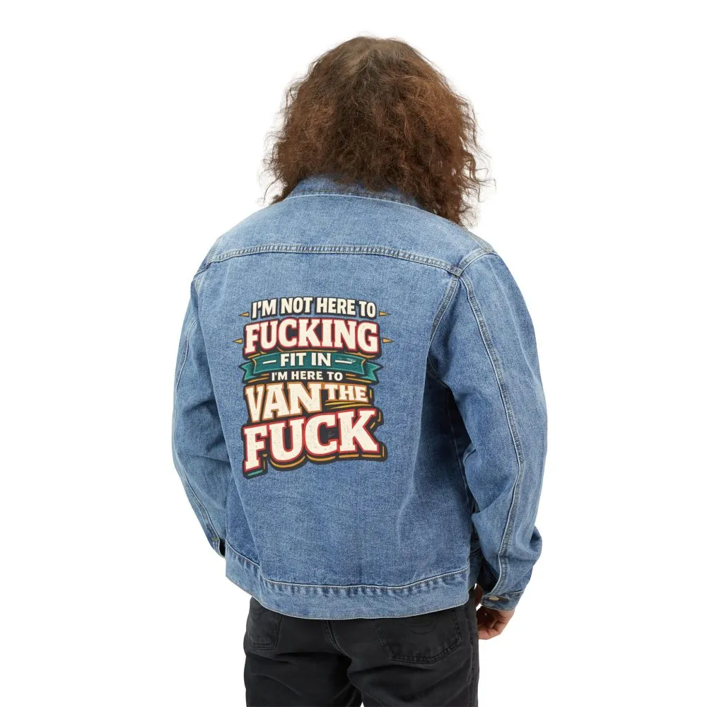Men's Denim Jacket — "I´m Not Here To Fucking Fit In" Design F**K-Line