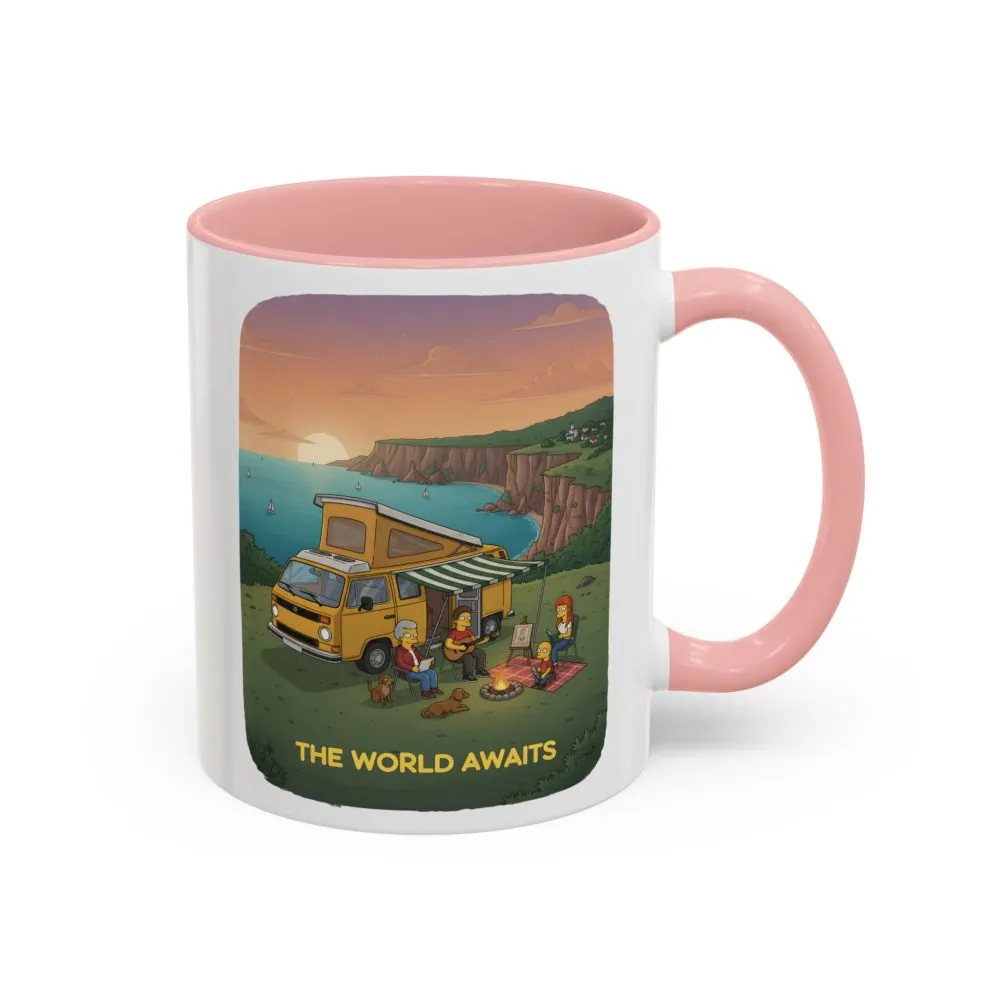 Accent Coffee Mug (11, 15oz) — "The World Awaits" Design Sitcom-Line
