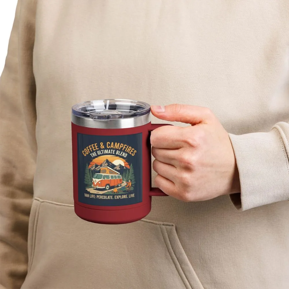 Coffee Mug Tumbler, 15oz — “Coffee & Campfires: The Ultimate Blend”