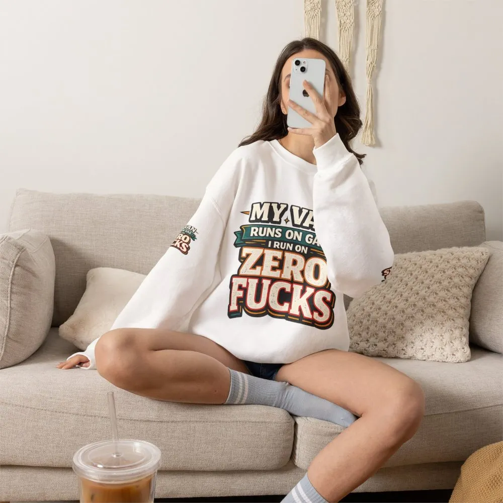 Unisex Heavy Blend™ Crewneck Sweatshirt — "My Van Runs On Gas" Design F**K-Line