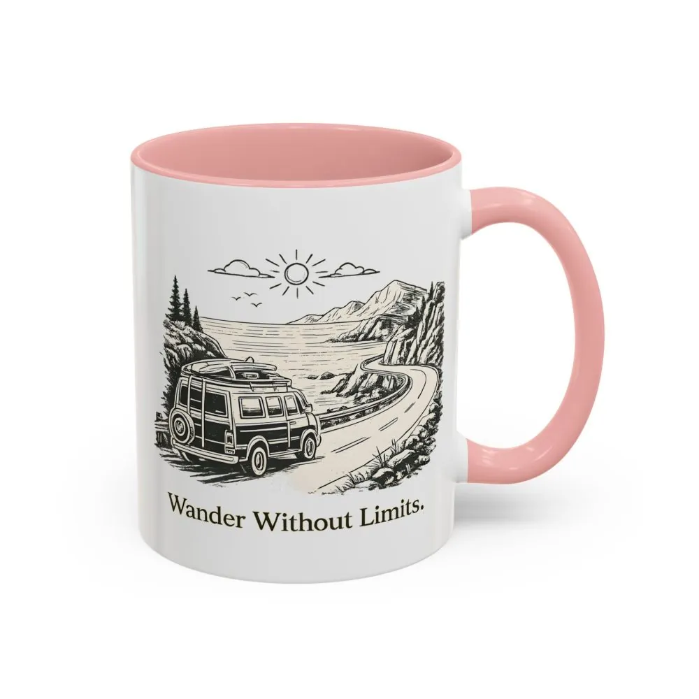 Accent Coffee Mug (11, 15oz) — "Wander Without Limits" Design Minimal-Line