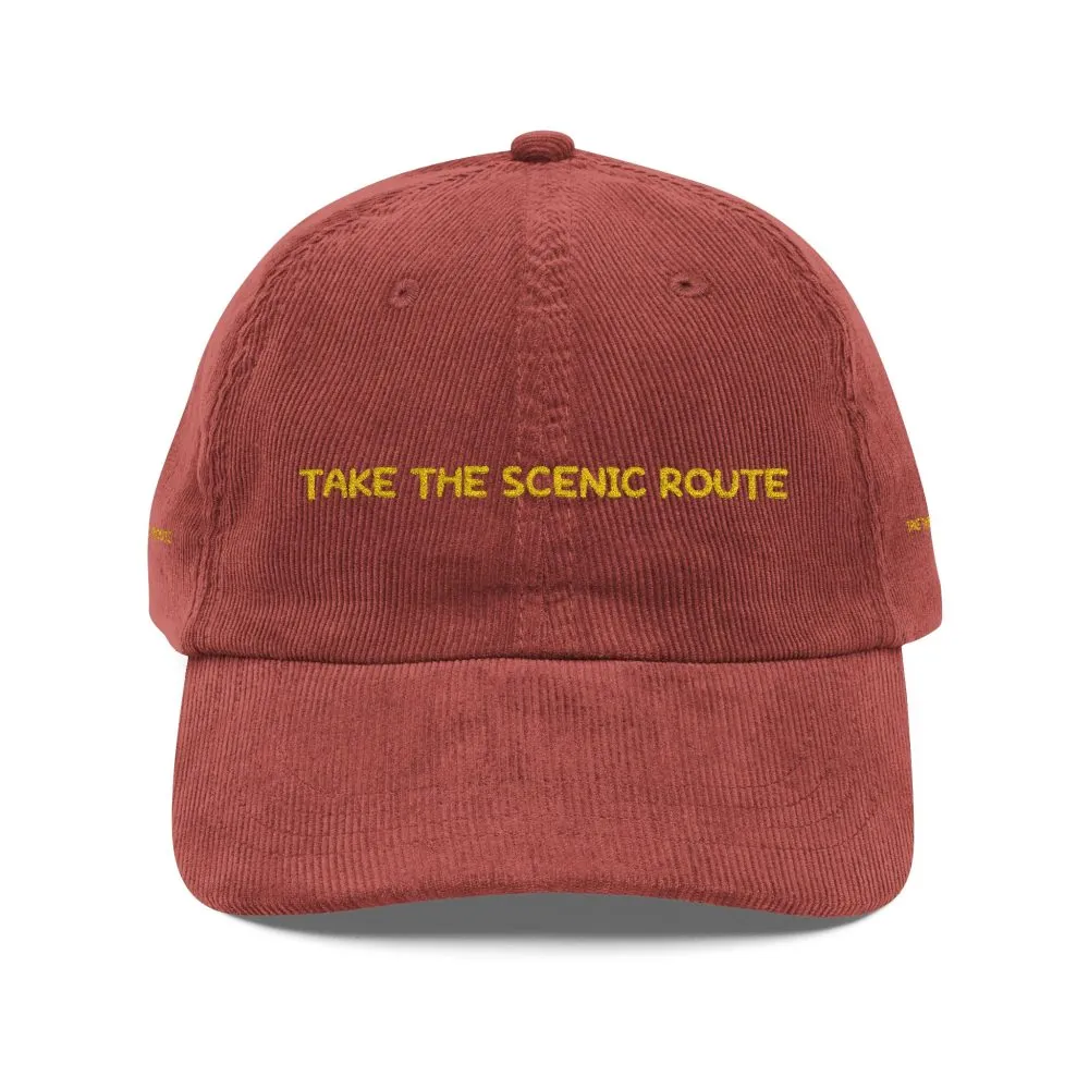 12576014400948000985_2048.jpeg Vintage Corduroy Cap (Embroidery) — "Take The Scenic Route" Embroidered Hat