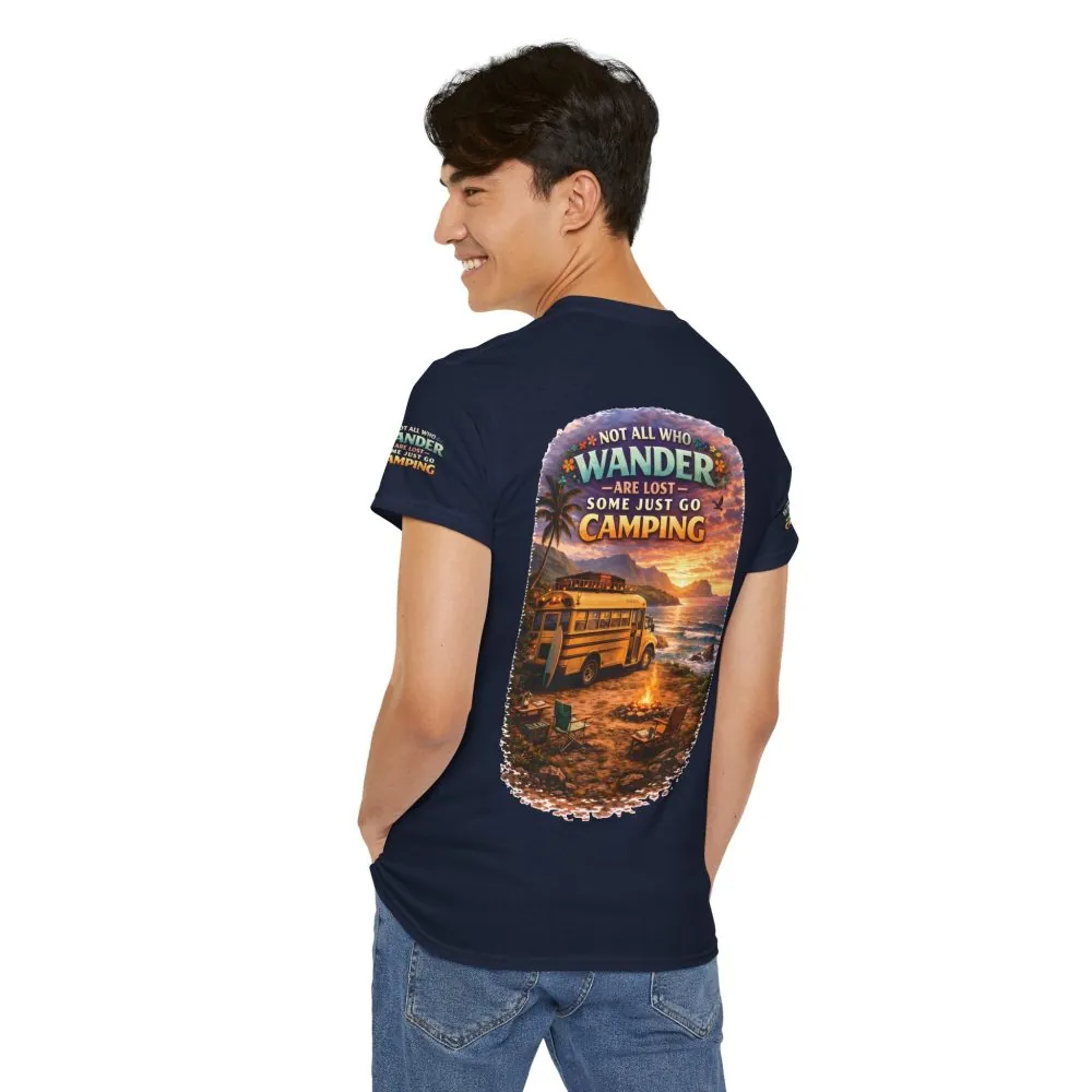 Unisex Heavy Cotton Tee — "Not All Who Wander Are Lost" Design Scenic-Line