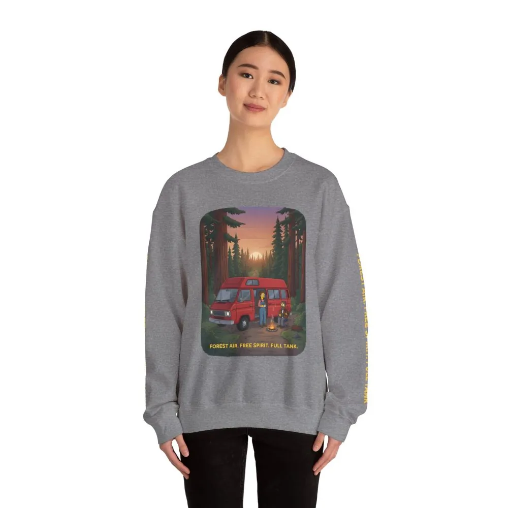 Unisex Heavy Blend™ Crewneck Sweatshirt — "Forest Air Free Spirit Full Tank" Design Sitcom-Line