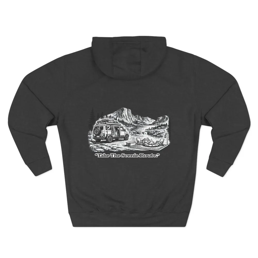 12610162441958710132_2048.jpeg Three-Panel Fleece Hoodie - "Take The Scenic Route" Design Minimal-Line