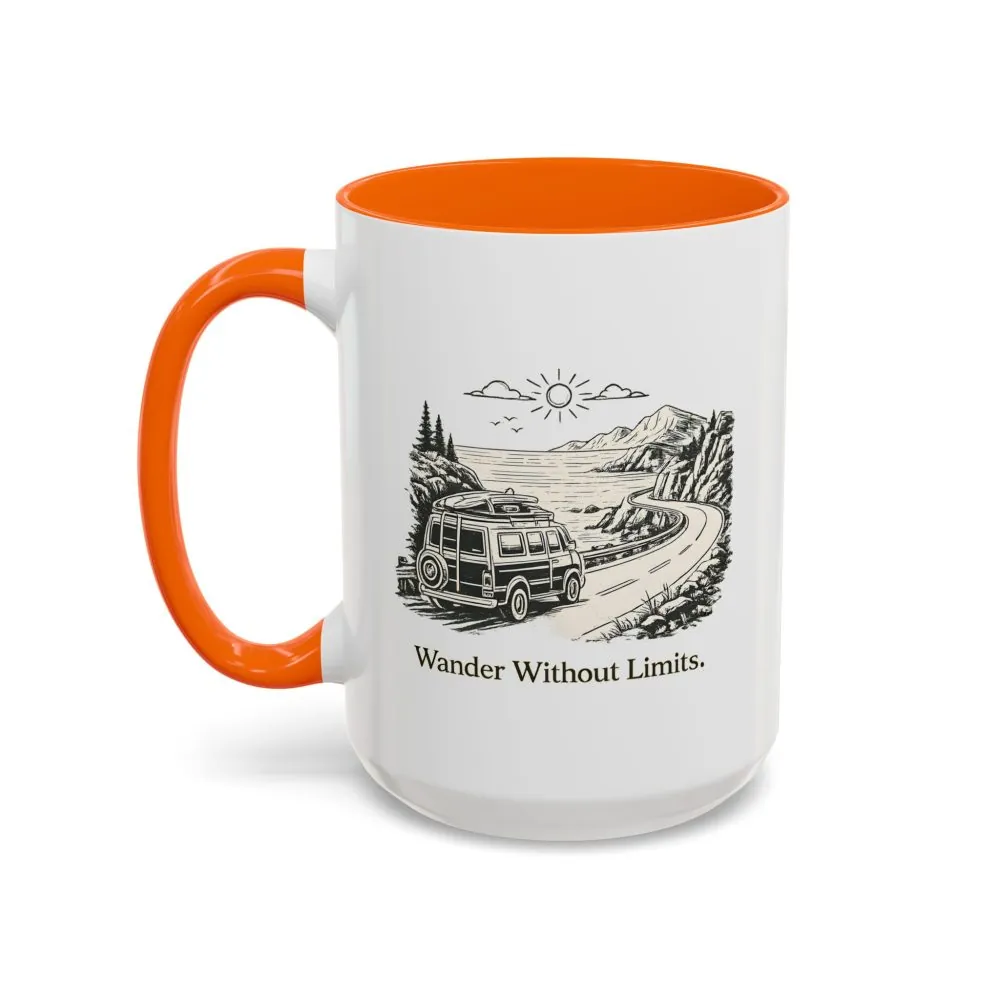 Accent Coffee Mug (11, 15oz) — "Wander Without Limits" Design Minimal-Line
