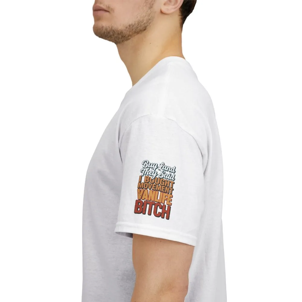 Unisex Heavy Cotton Tee — "Buy Land They Said" Design F**K-Line