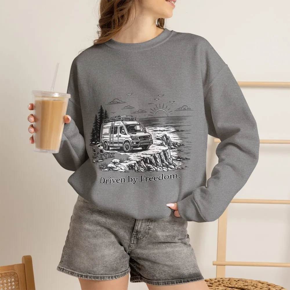 12623126576882798067_2048.jpeg Unisex Heavy Blend™ Crewneck Sweatshirt — "Driven By Freedom" Design Minimal-Line