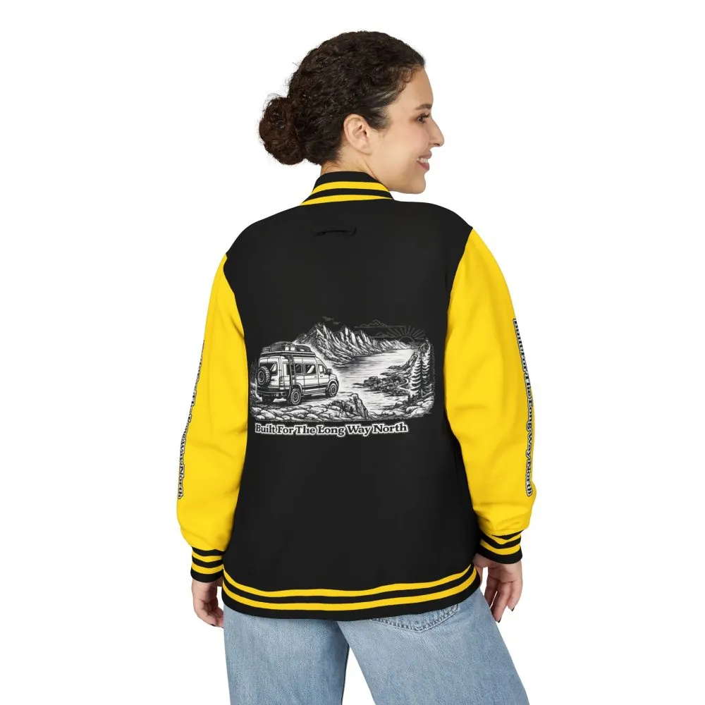 12641552524672567654_2048.jpeg Unisex Heavyweight Letterman Jacket — "Built For The Long Way North" Travel Varsity Coat