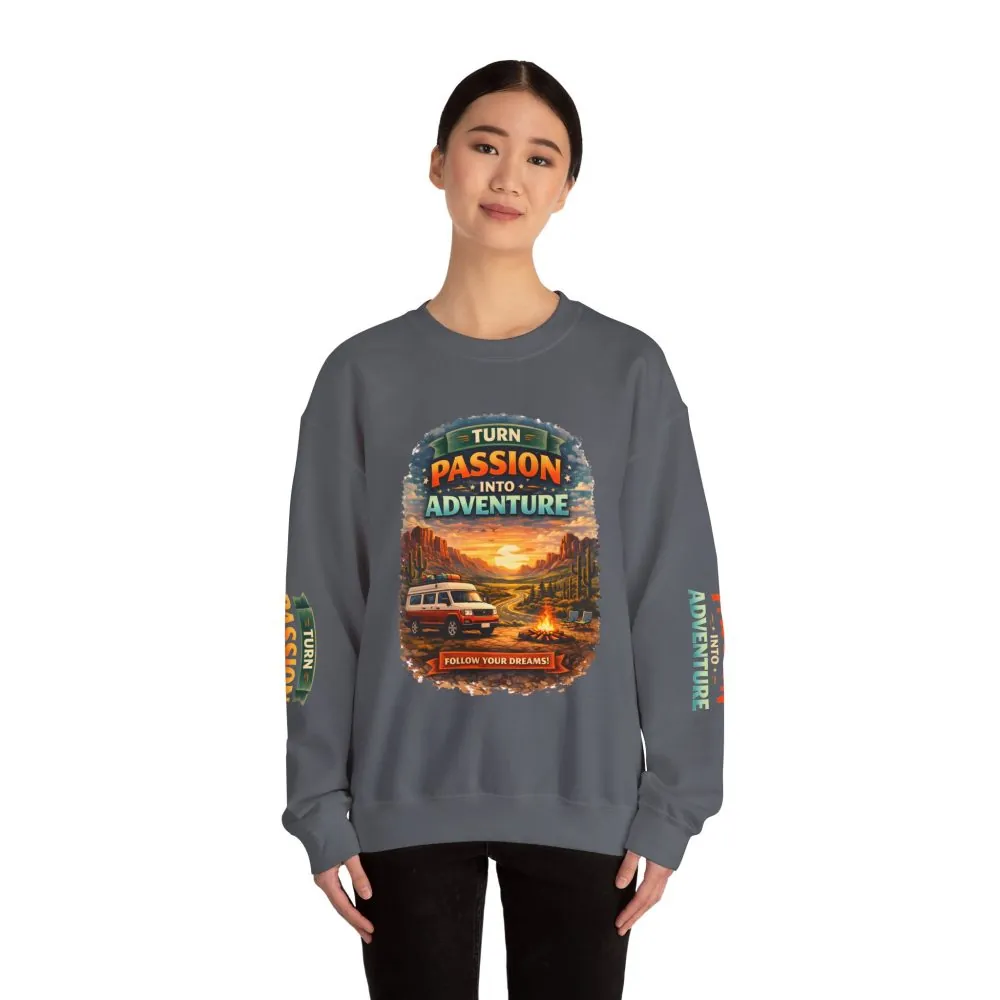 Unisex Heavy Blend™ Crewneck Sweatshirt — "Turn Passion Into Adventure" Design Scenic-Line