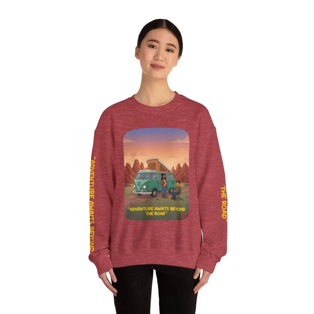 12673285566262486535_2048.jpeg Unisex Heavy Blend™ Crewneck Sweatshirt — "Adventure Awaits Beyond The Road" Design Sitcom-Line