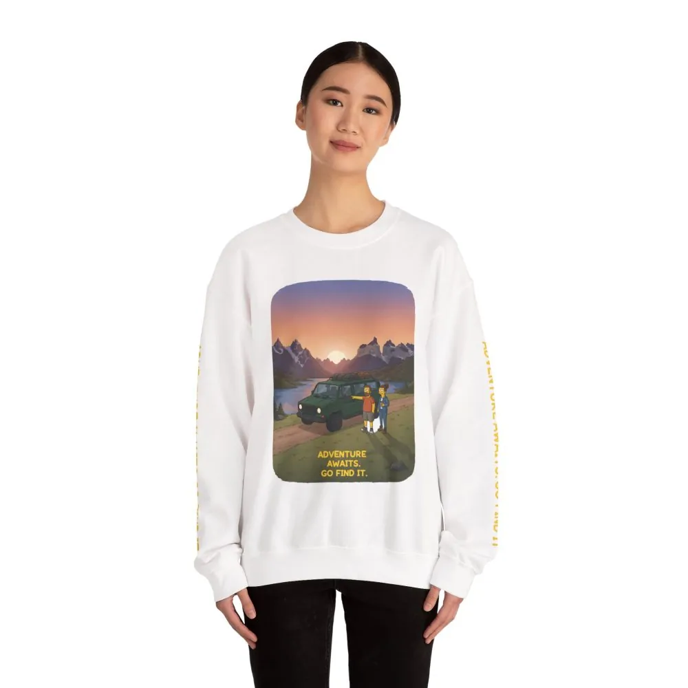 Unisex Heavy Blend™ Crewneck Sweatshirt — "Adventure Awaits-Go Find It" Design Sitcom-Line