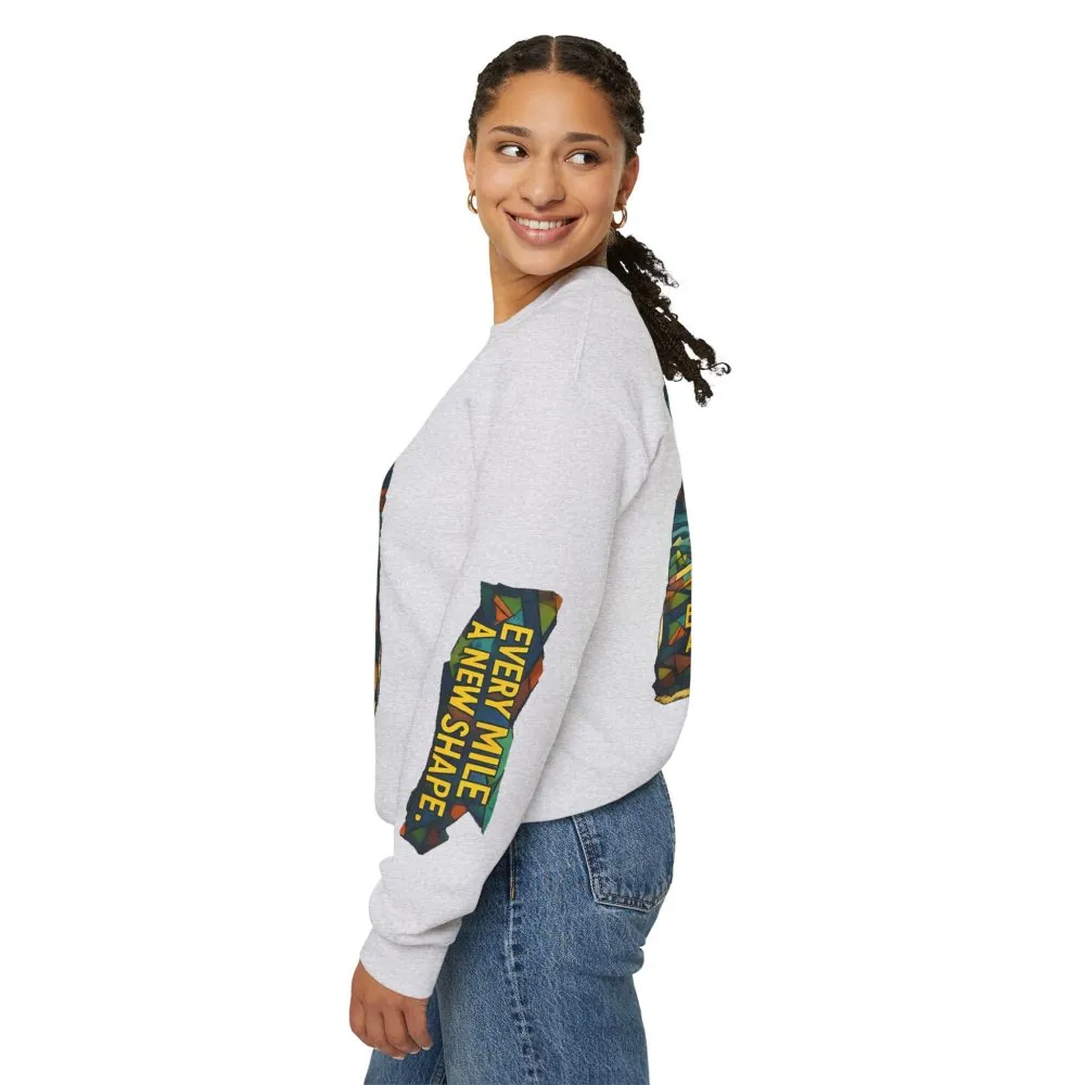 Unisex Heavy Blend™ Crewneck Sweatshirt — "Every Mile A New Shape" Design Cubic-Line