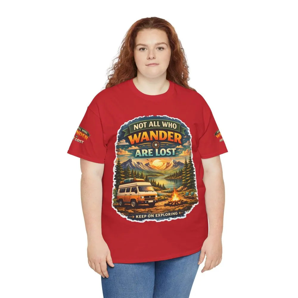 Unisex Heavy Cotton Tee — "Not All Who Wander Are Lost" Design Scenic-Line