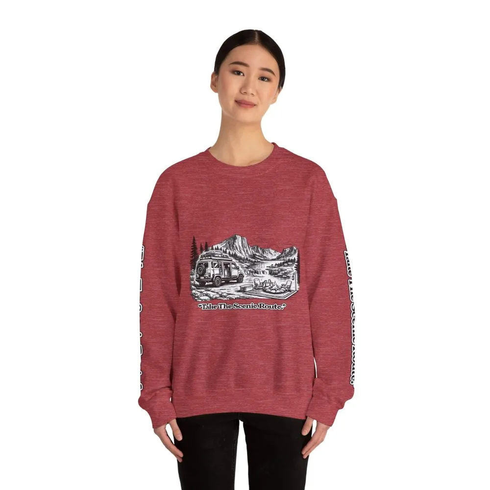 12733751908014563281_2048.jpeg Unisex Heavy Blend™ Crewneck Sweatshirt — "Take The Scenic Route" Design Minimal-Line