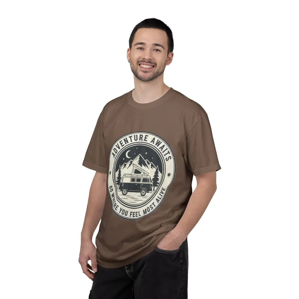 12741746281290755936_2048.jpeg T-Shirt — "Adventure Awaits-Go Where You Feel Most Alive" (Only Front Printed) Outdoor Travel Tee