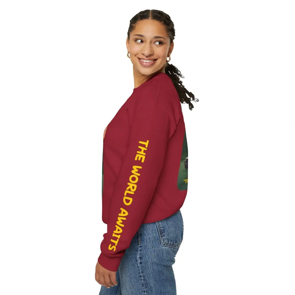 12764260853702870037_2048.jpeg Unisex Heavy Blend™ Crewneck Sweatshirt — "The World Awaits" Design Sitcom-Line